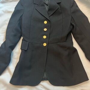 Equestrian riding Black Blazer  Gold Accents polyester rayon blend fitted   XS